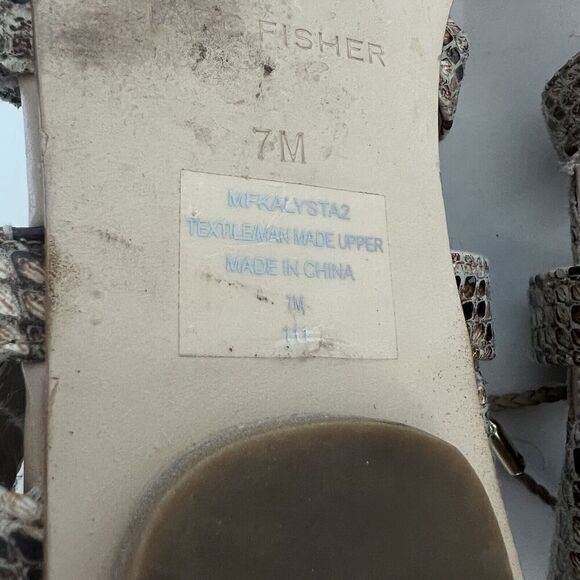 Marc Fisher Tan Snake Skin Print Gladiator Sandals Size 7 Back Zip Flats - Picture 11 of 11